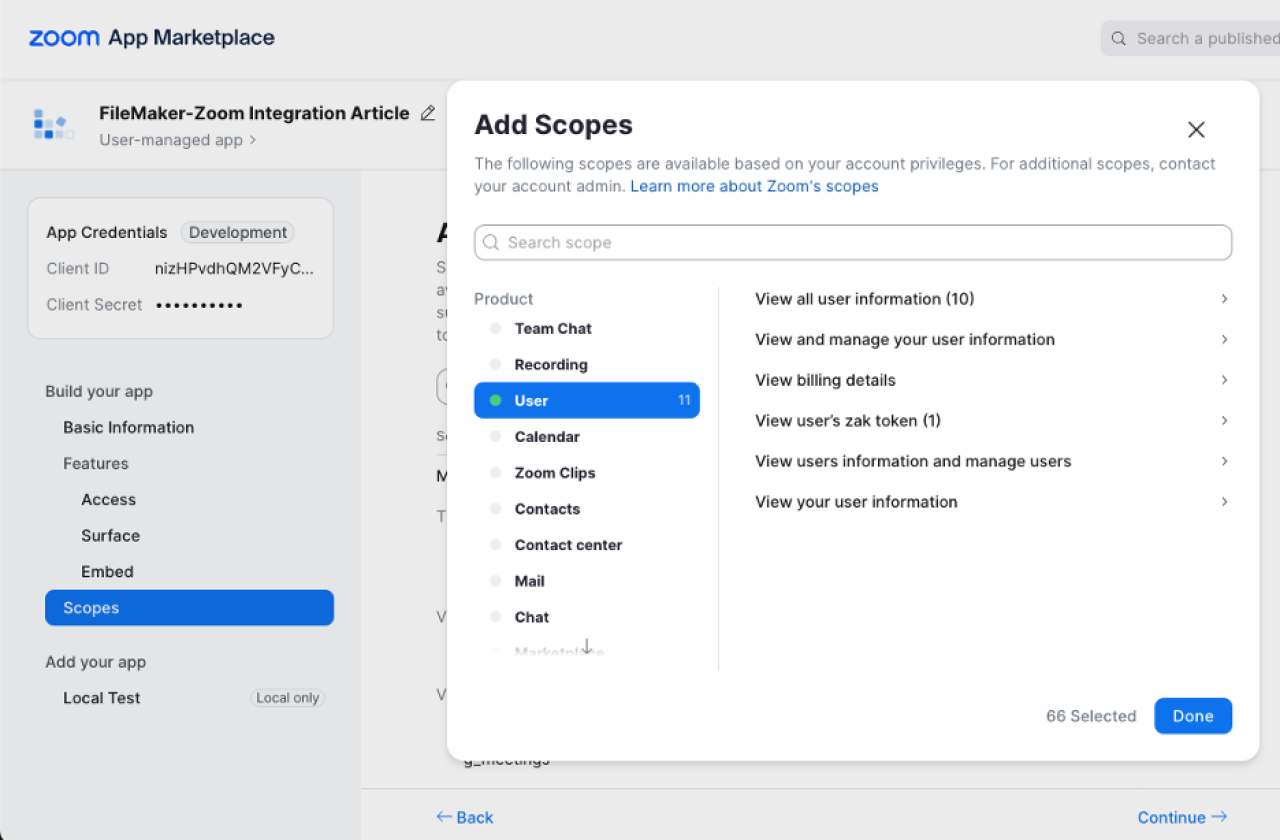 App Scopes in Zoom.