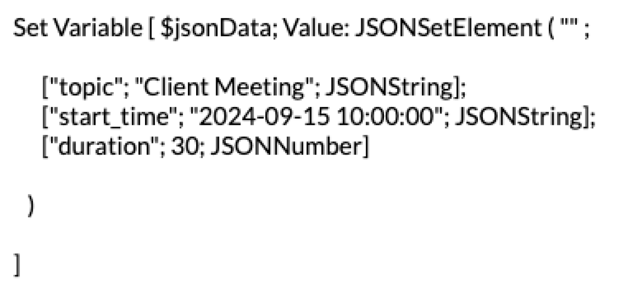 Example JSON Data for a new meeting in Zoom.