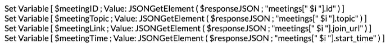 An example of saving meeting variables in FileMaker.