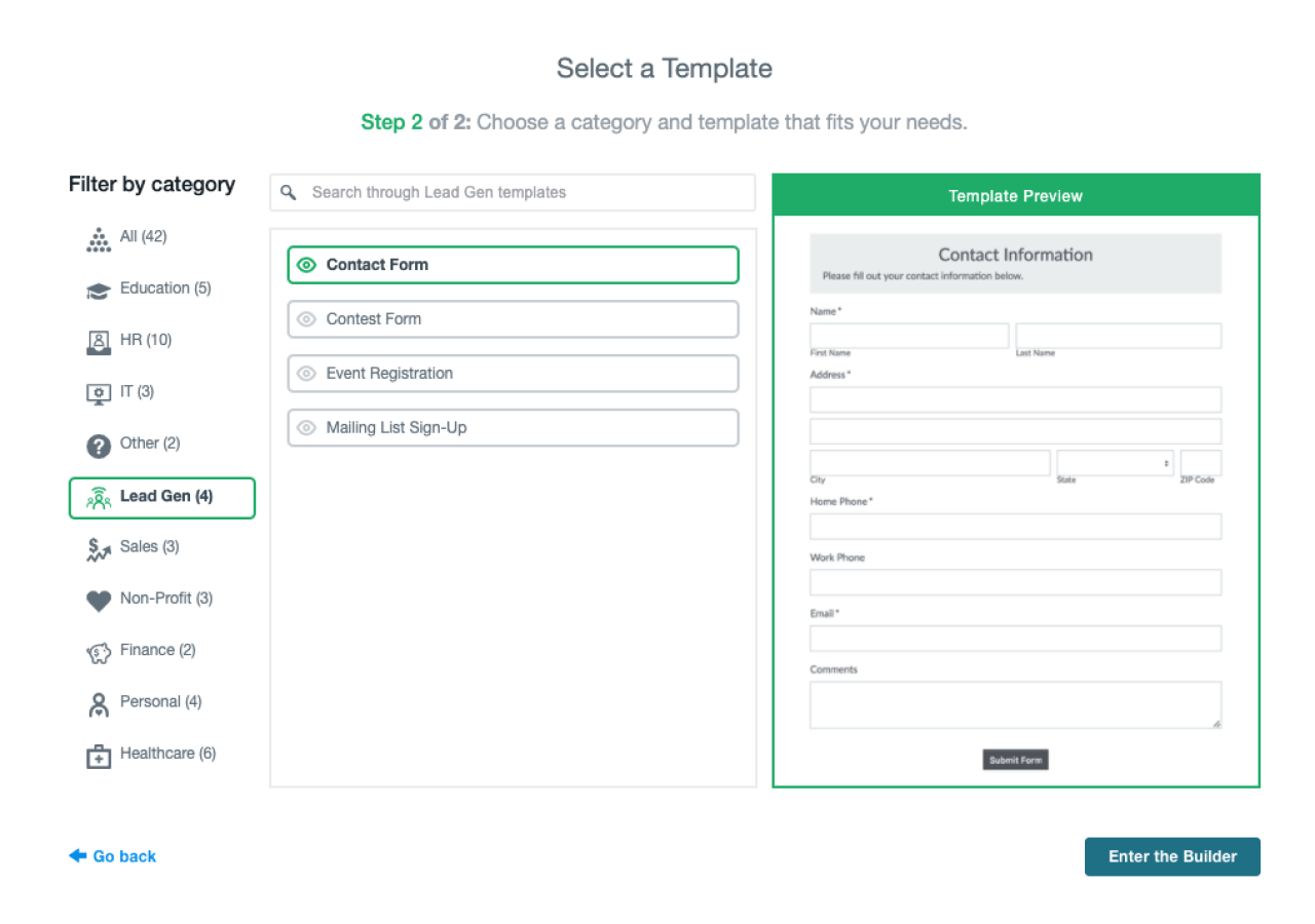 Formstack Select a Template.