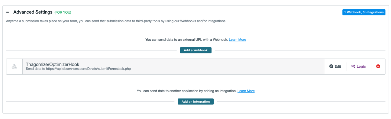 Adding the webhook to Formstack.