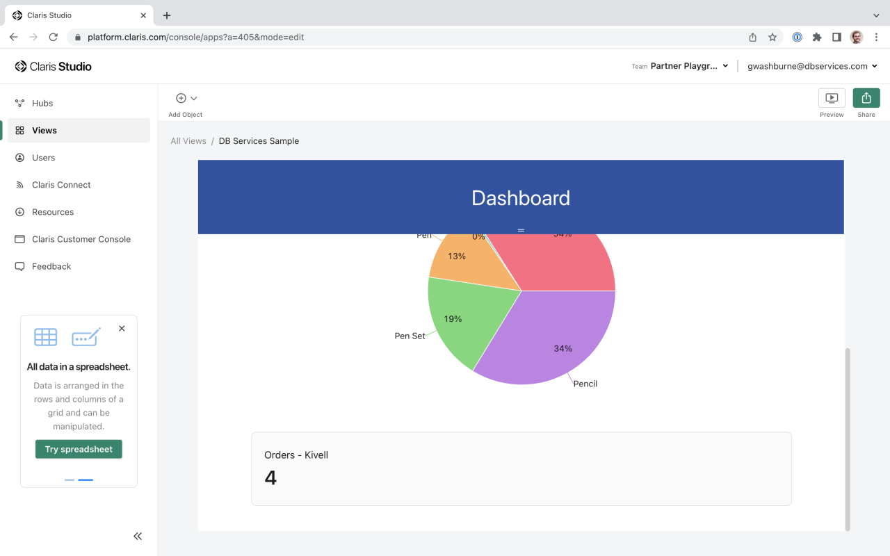 filtered and titled claris studio dashboard summary.