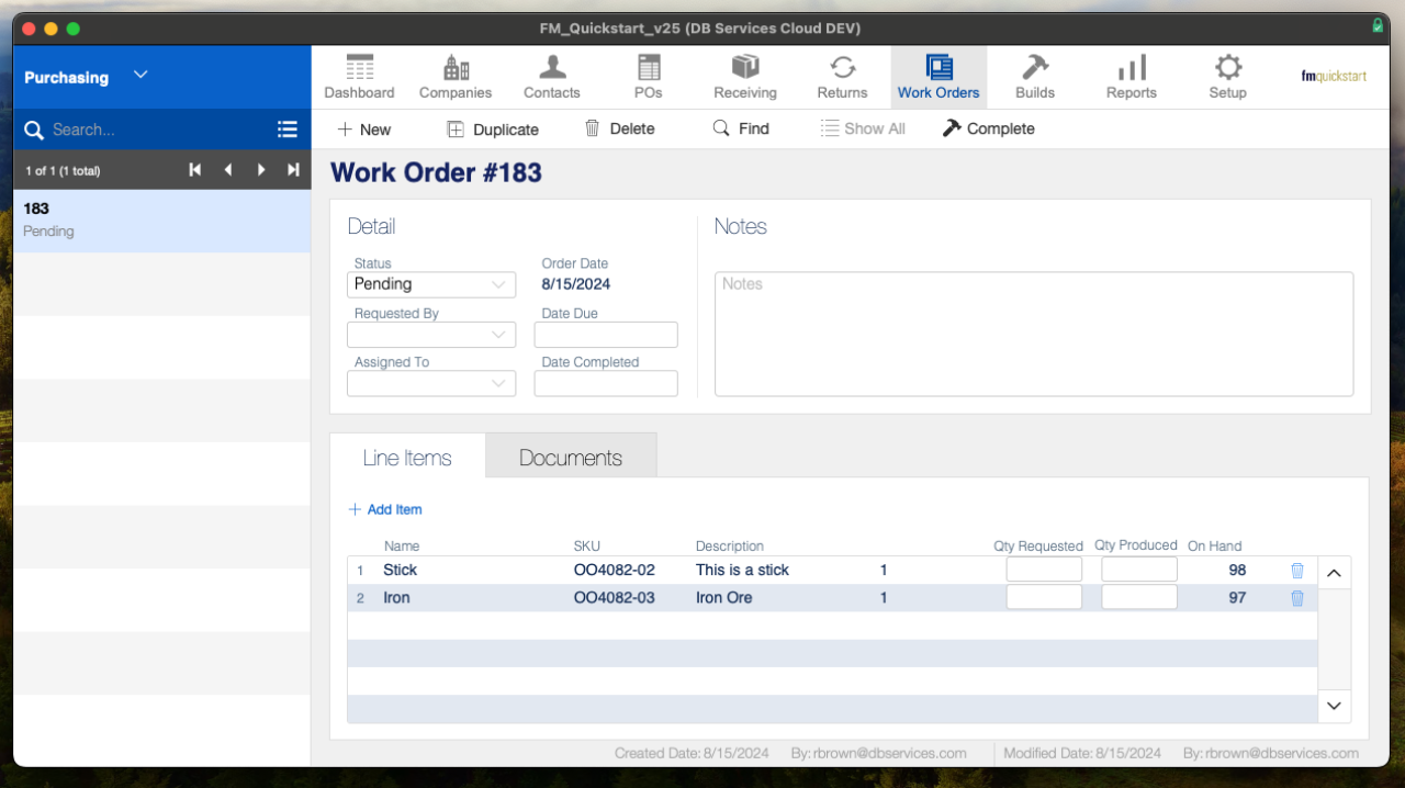 fm quickstart work order module.