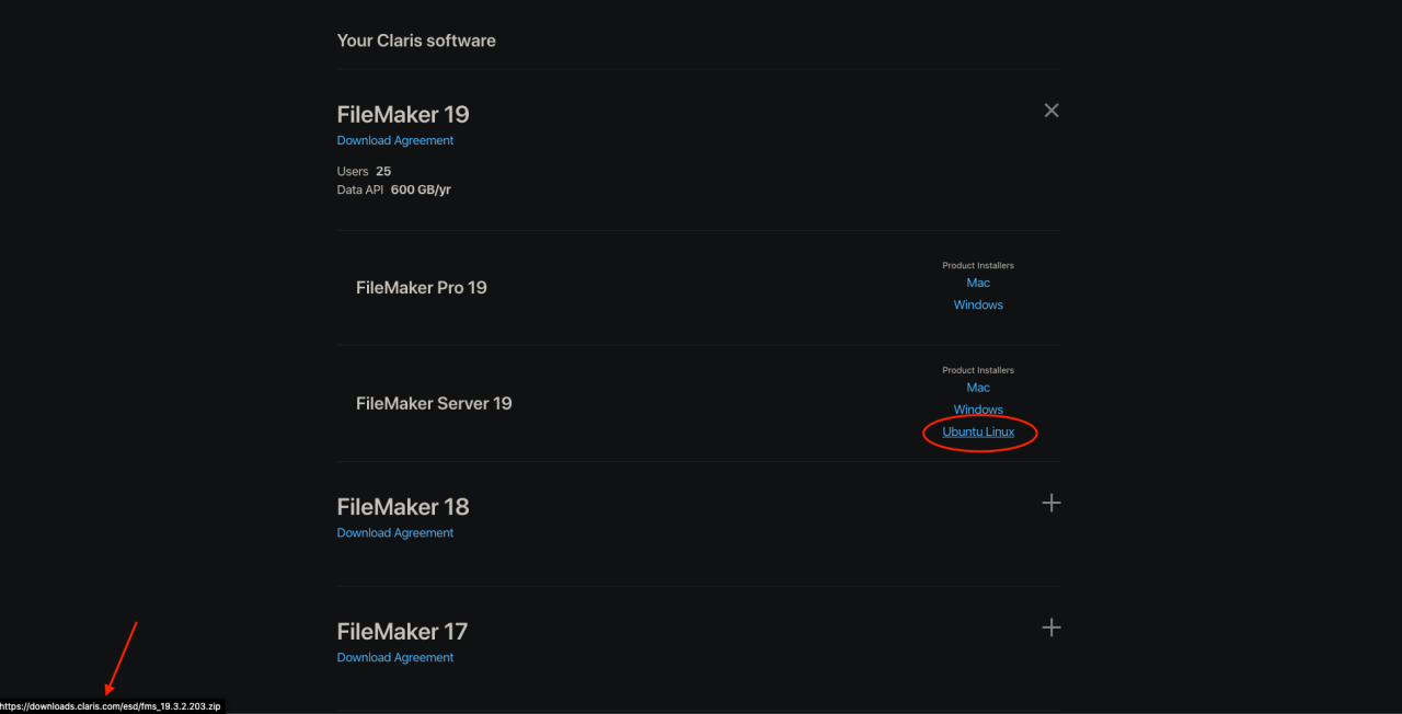 FileMaker server link location.