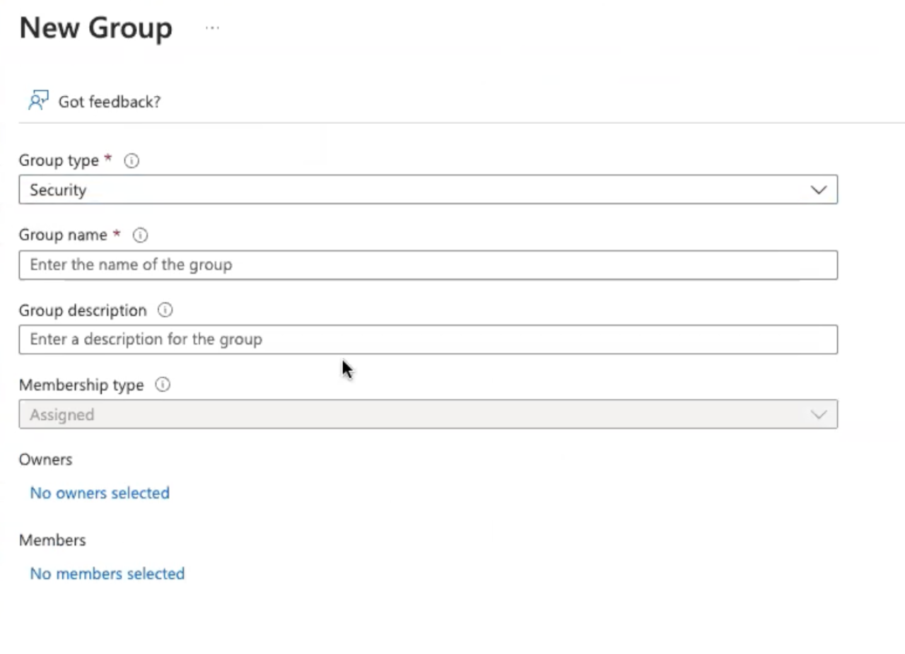 microsoft azure new group settings.