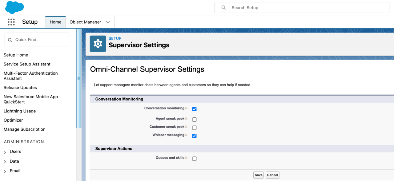 Omni-Channel Supervisor Settings.