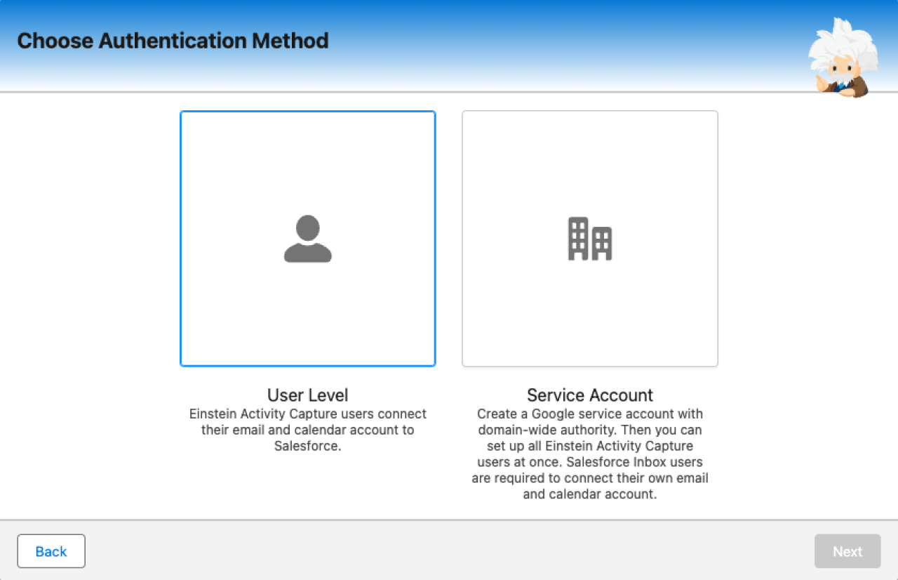 salesforce einstein activity capture authentication method.