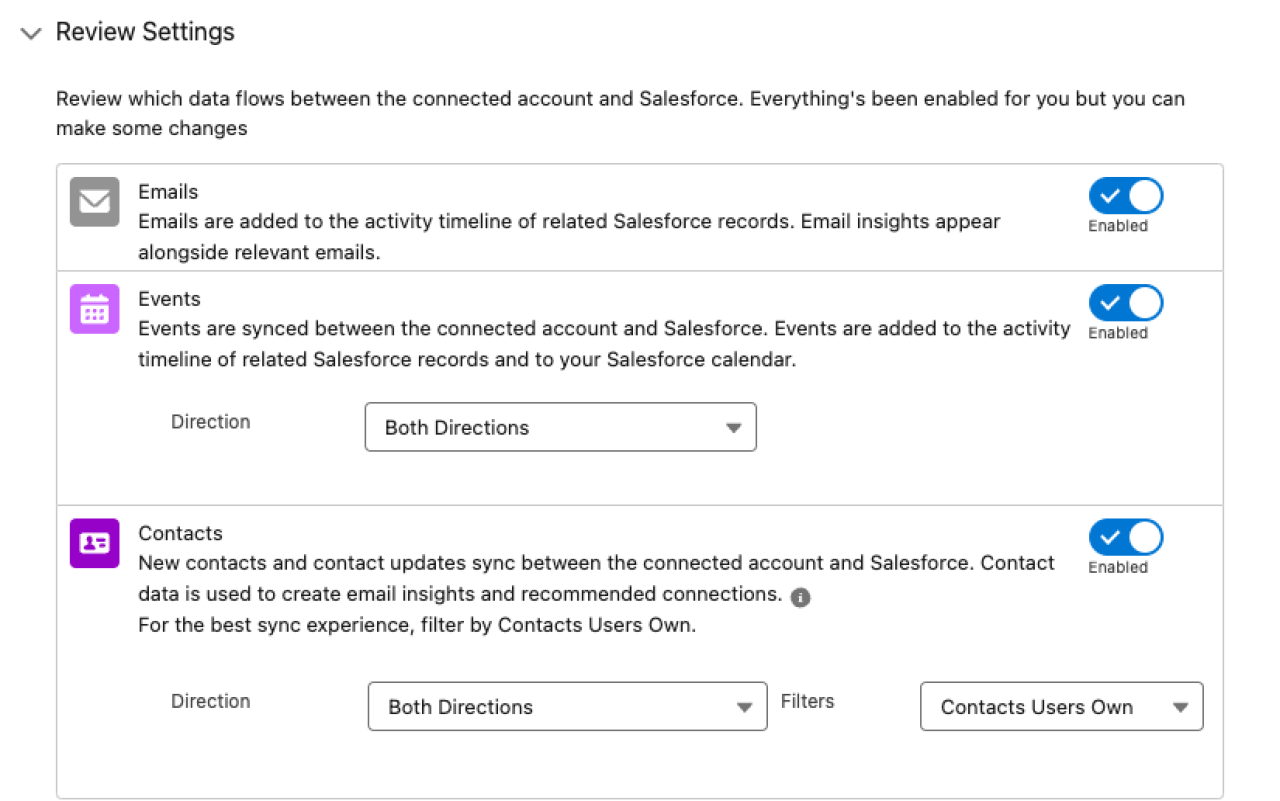 salesforce einstein activity capture sync settings.