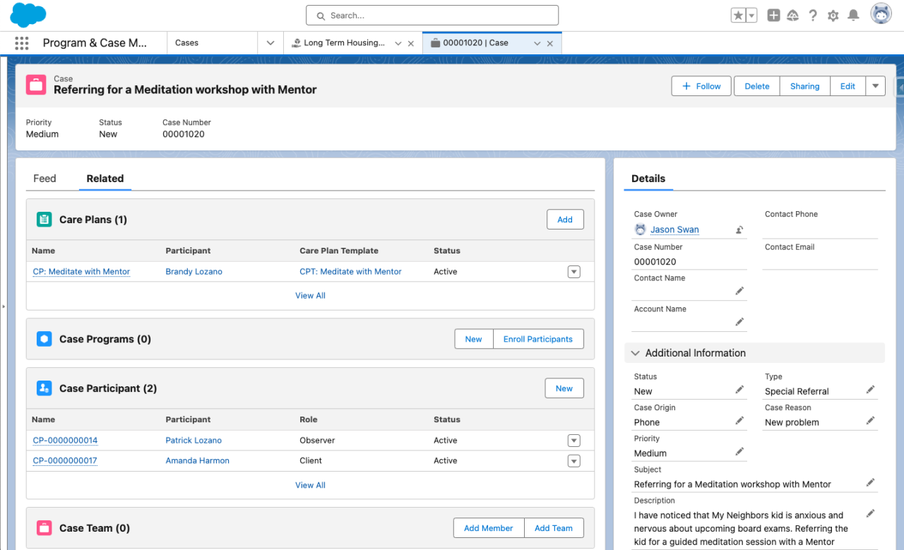 salesforce nonprofit cloud case management related.