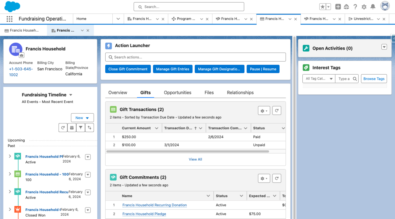 salesforce nonprofit cloud fundraising operations.