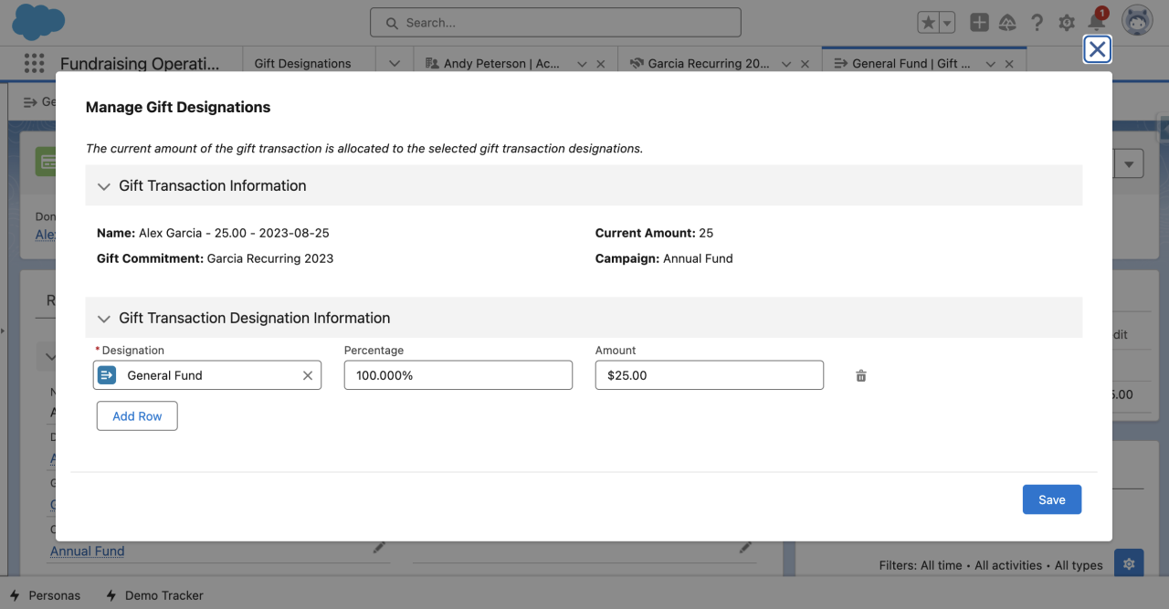 salesforce nonprofit cloud gift designations.