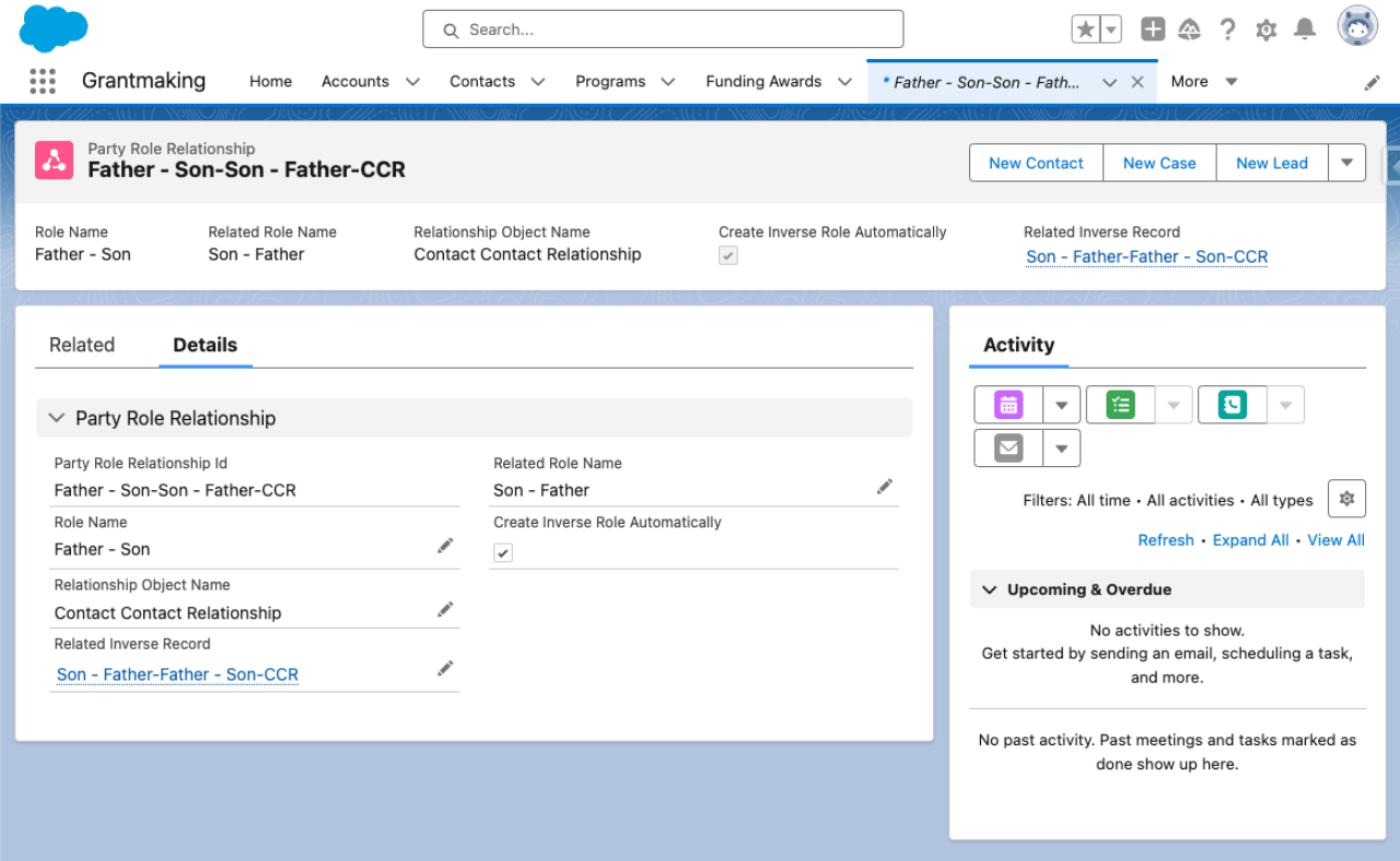 salesforce nonprofit cloud implementation party role relationship model.