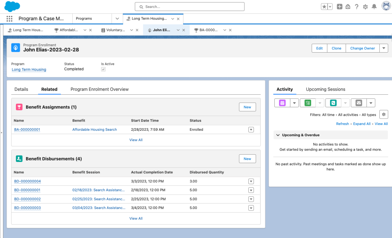 salesforce nonprofit cloud program management benefit schedule.