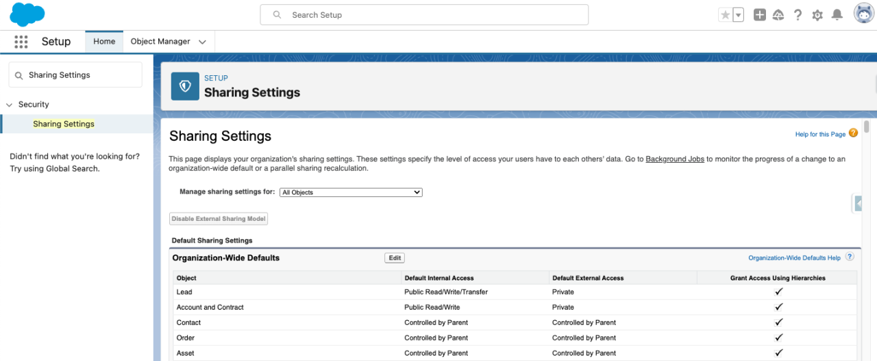 salesforce nonprofit cloud security sharing settings.