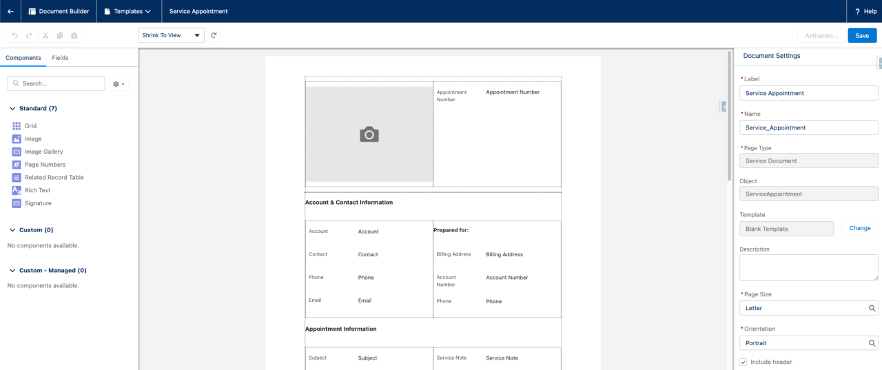 salesforce spring 24 field service document builder.