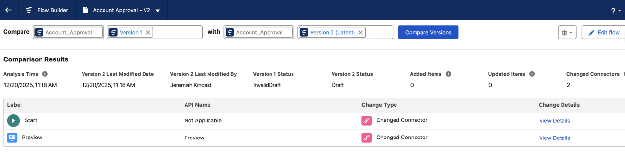 Salesforce Spring 26 Highlights Flow Compare Versions.