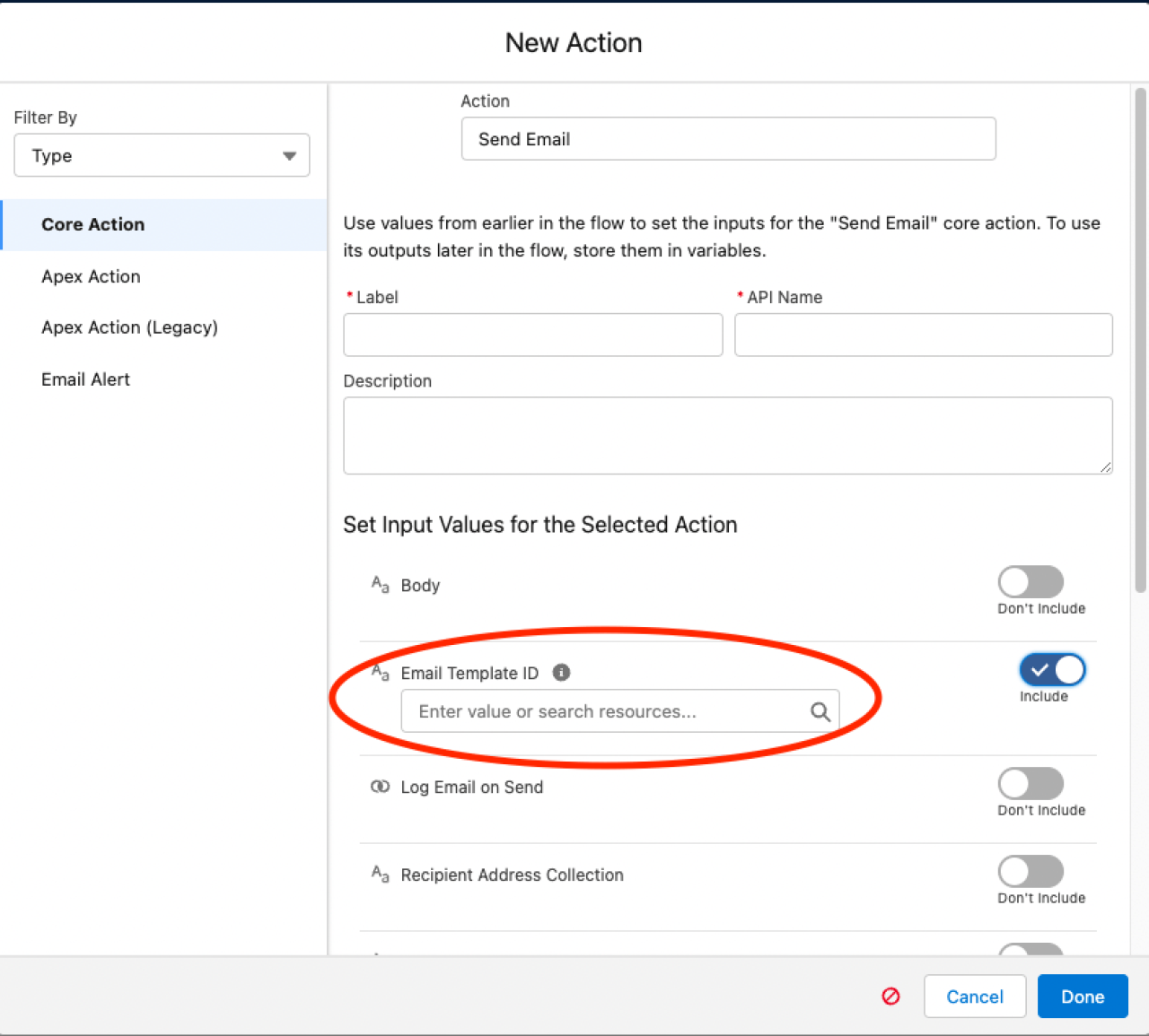 salesforce summer 23 email templates in send email action flows.