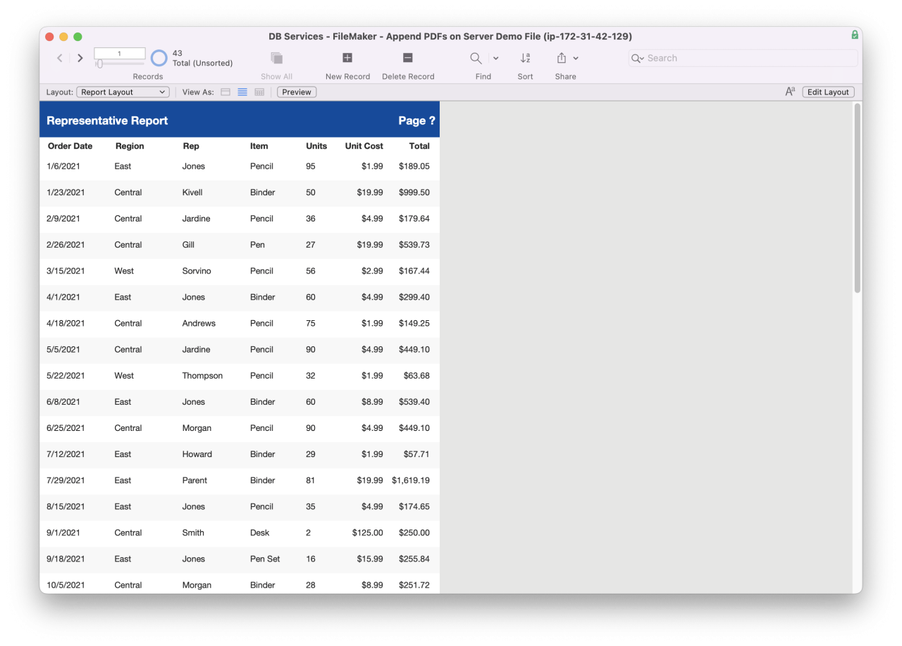 sample report for appending in filemaker server.