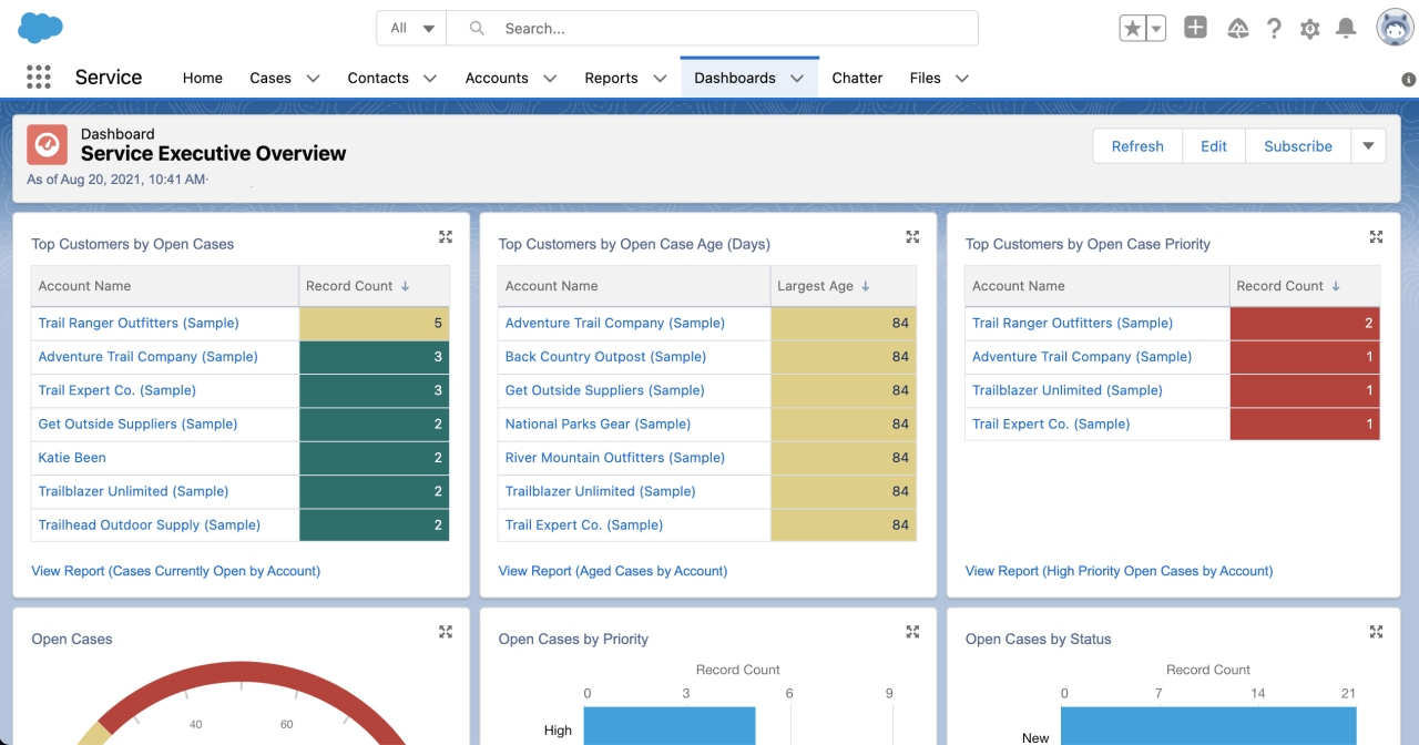 salesforce service cloud dashboard.