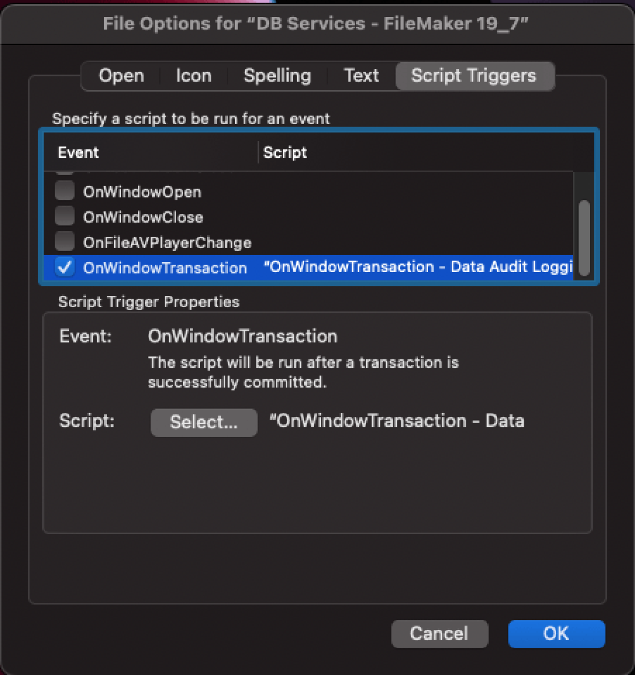 filemaker 19.7 script trigger option.