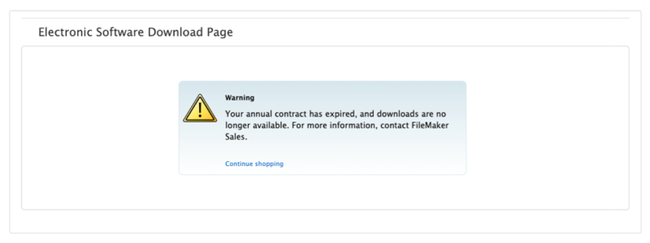 warning your annual filemaker contract has expired.