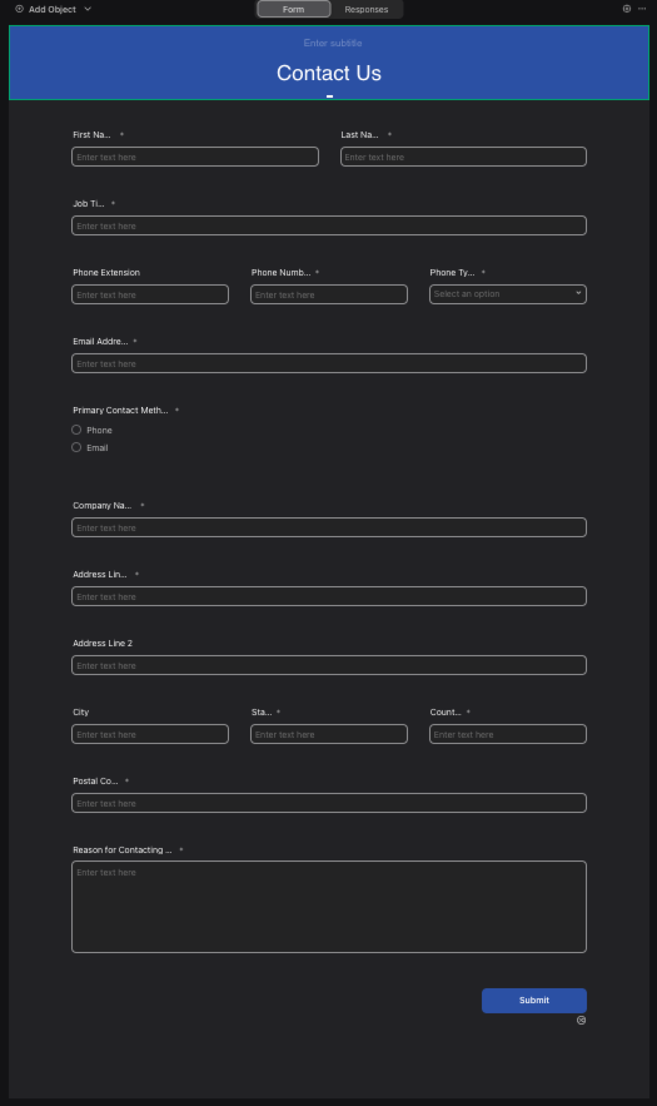 Claris Studio Form Start Page.