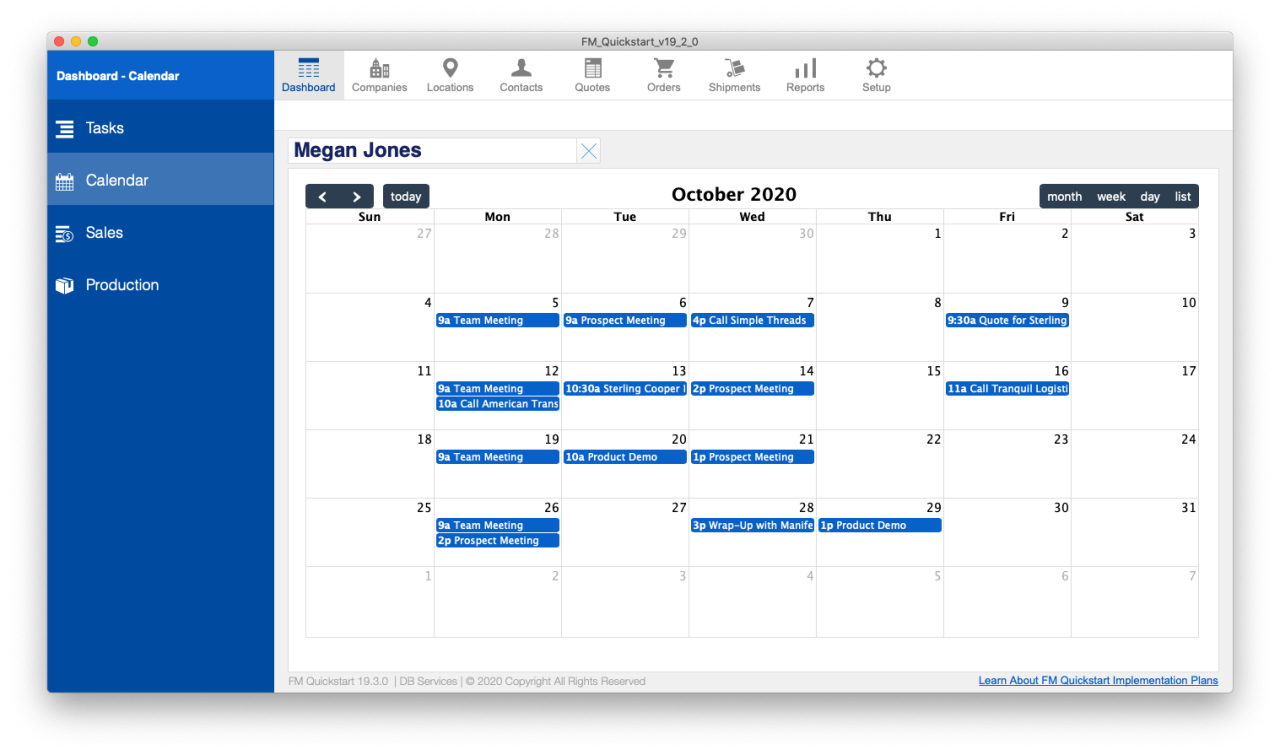 FM Quickstart Calendar screenshot.