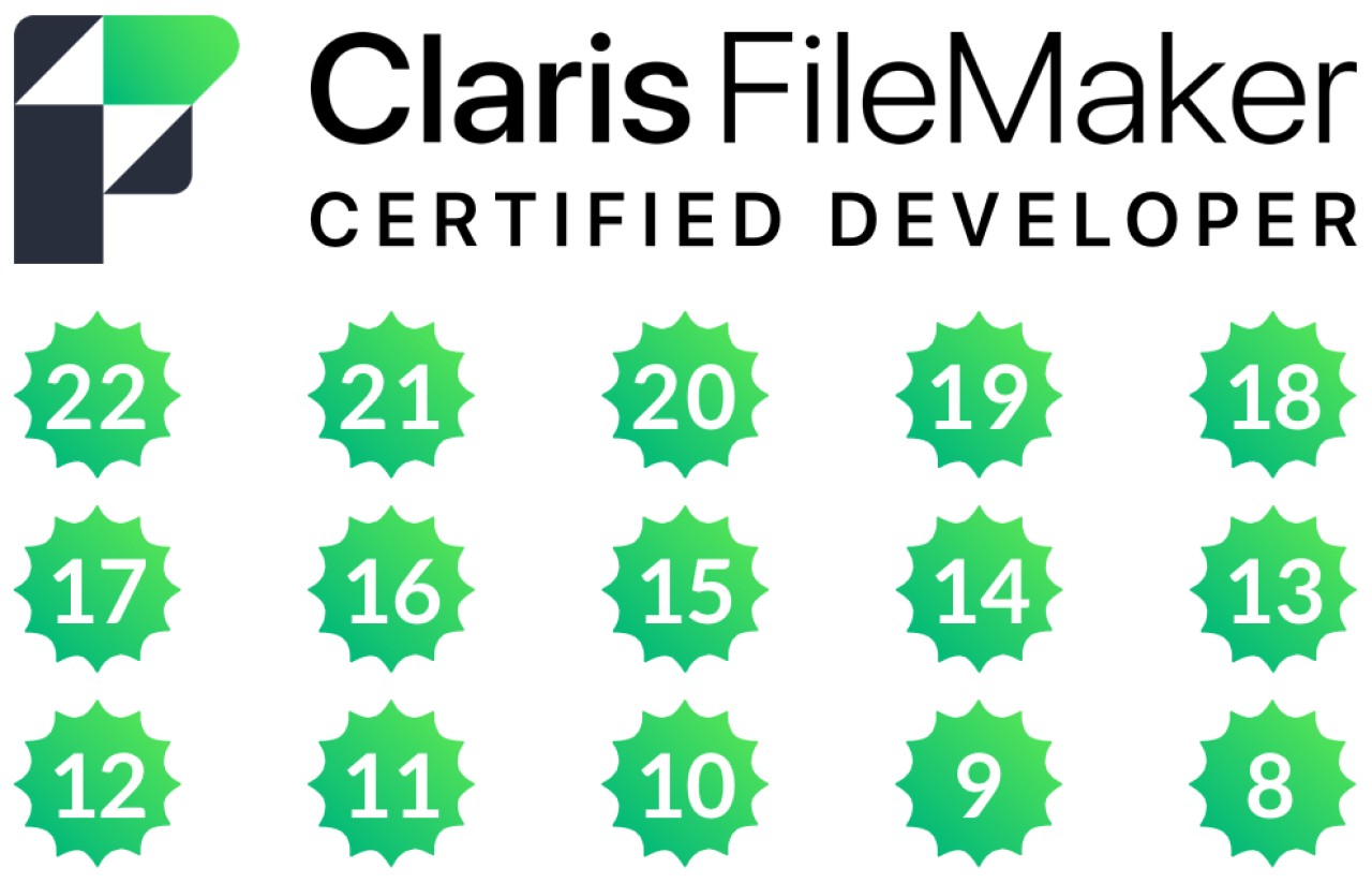 claris filemaker certified developer badges.