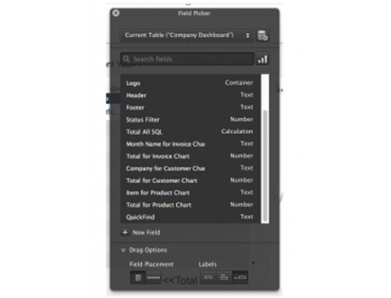 filemaker field picker.