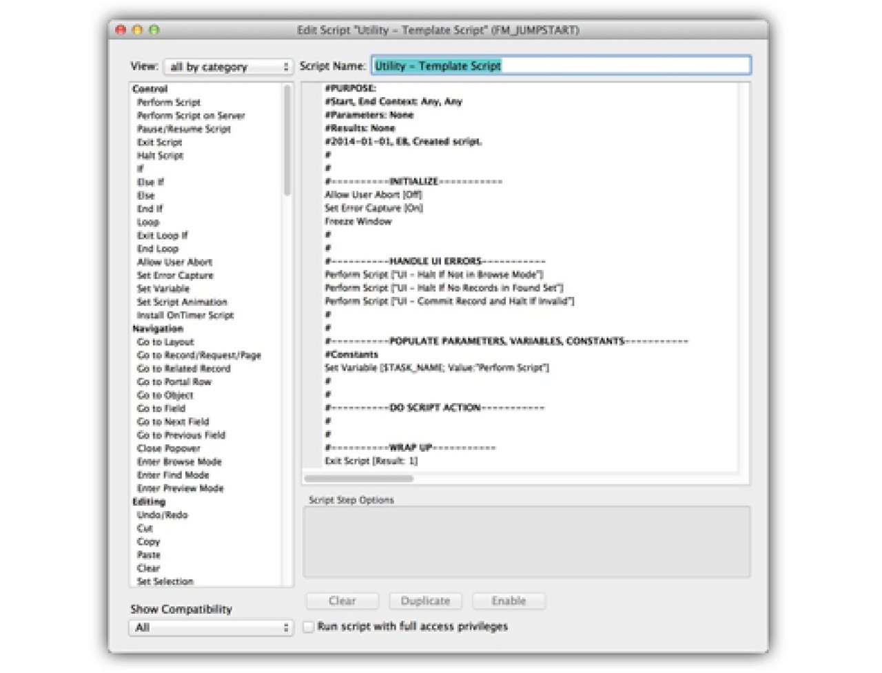 filemaker edit script utility.