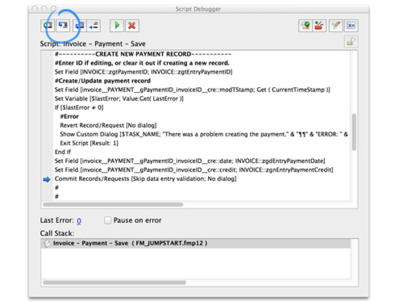 filemaker script debugger.