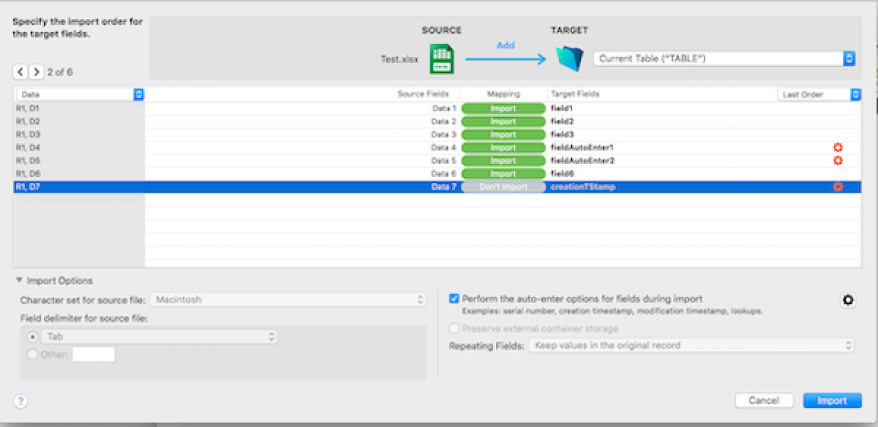 redesigned filemaker import dialog.