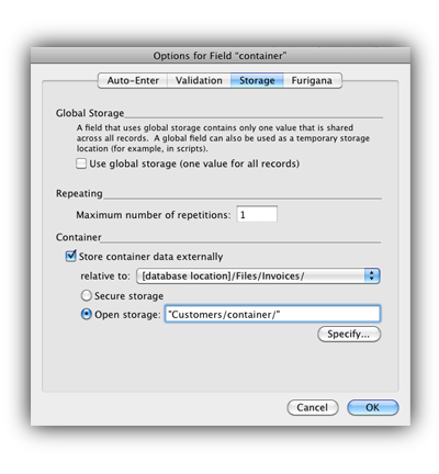 Container Options - FileMaker 12
