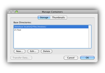 Managing Containers Storage pop up box - FileMaker 12