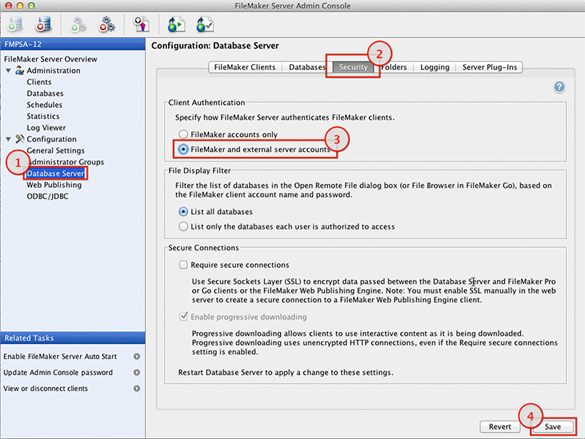 3.3 - FileMaker Server - Admin Console - Security