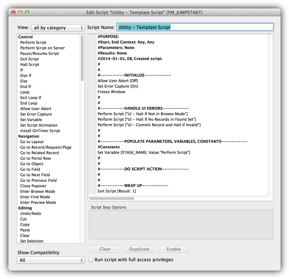 FileMaker Template Script