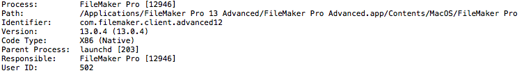Mac OS X FileMaker Process Information