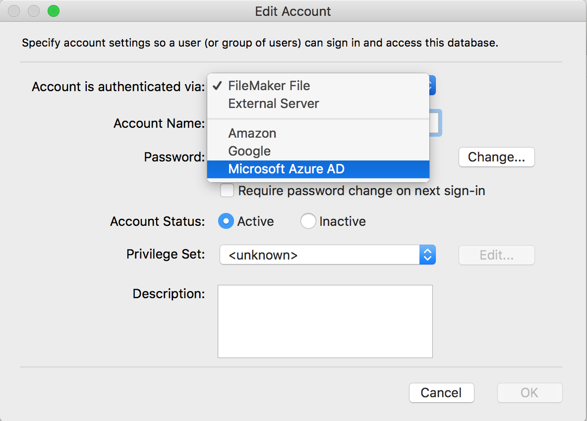Filemaker OAuth Choices