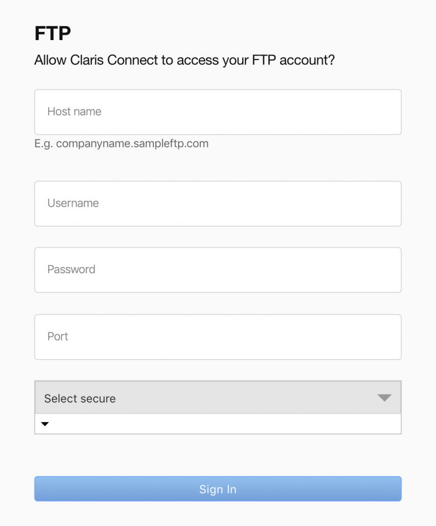 claris connect configure FTP